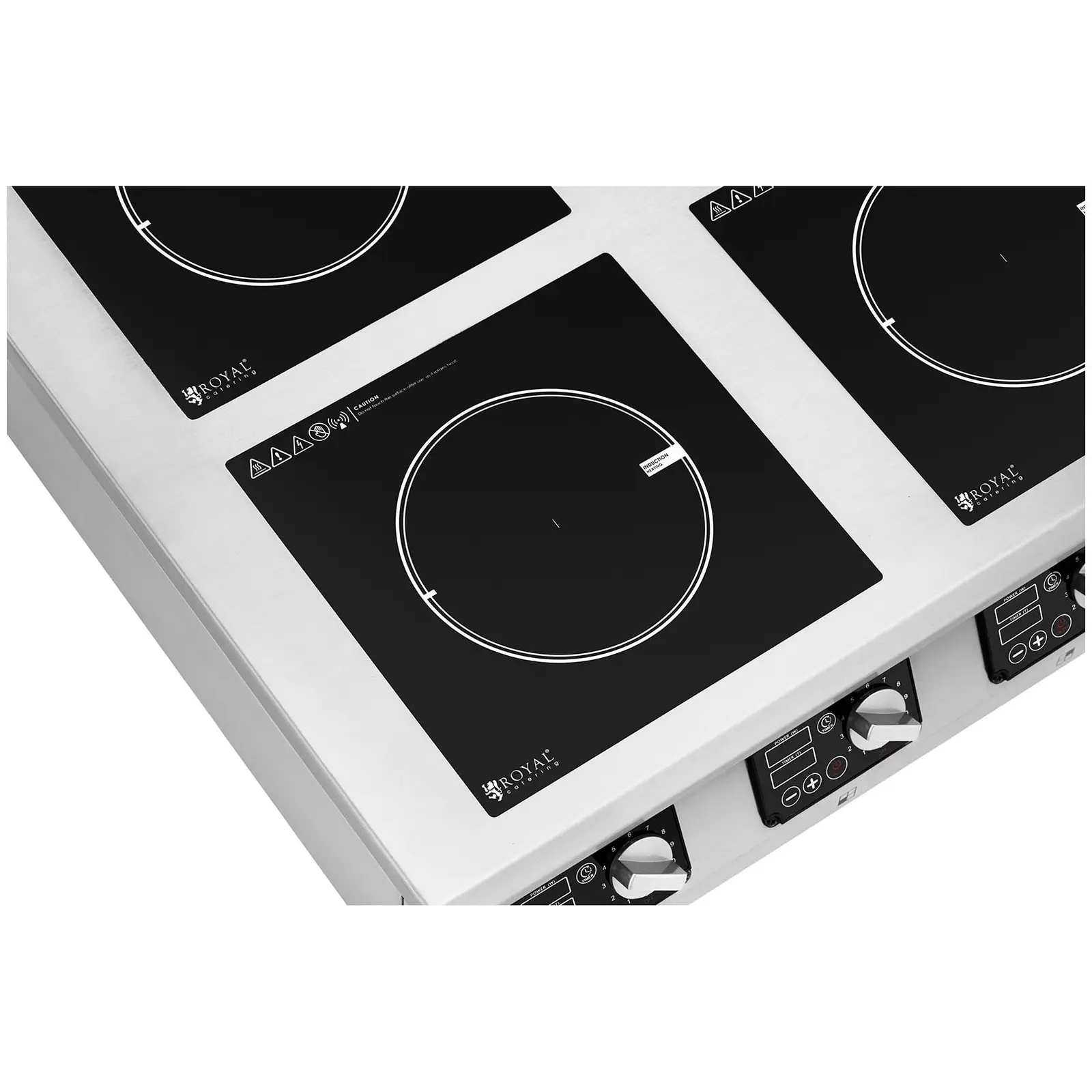 Cuisinière à induction - 4 x 20 cm - 10 niveaux - Minuterie - 80 x 80 x 26 cm - Royal Catering (Couleur(s): Argenté)
