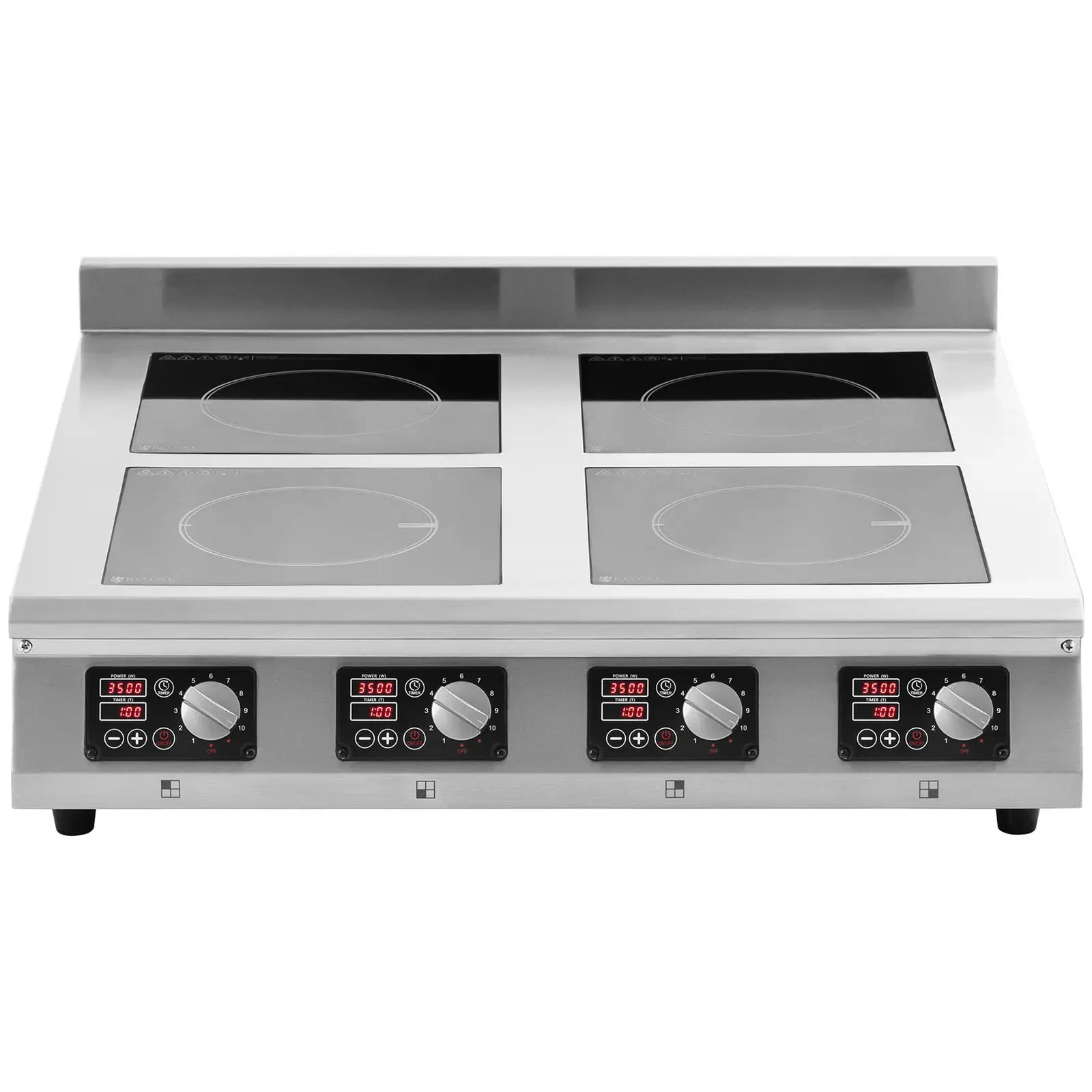 Cuisinière à induction - 4 x 20 cm - 10 niveaux - Minuterie - 80 x 80 x 26 cm - Royal Catering (Puissance [W]: 4 x 3500)