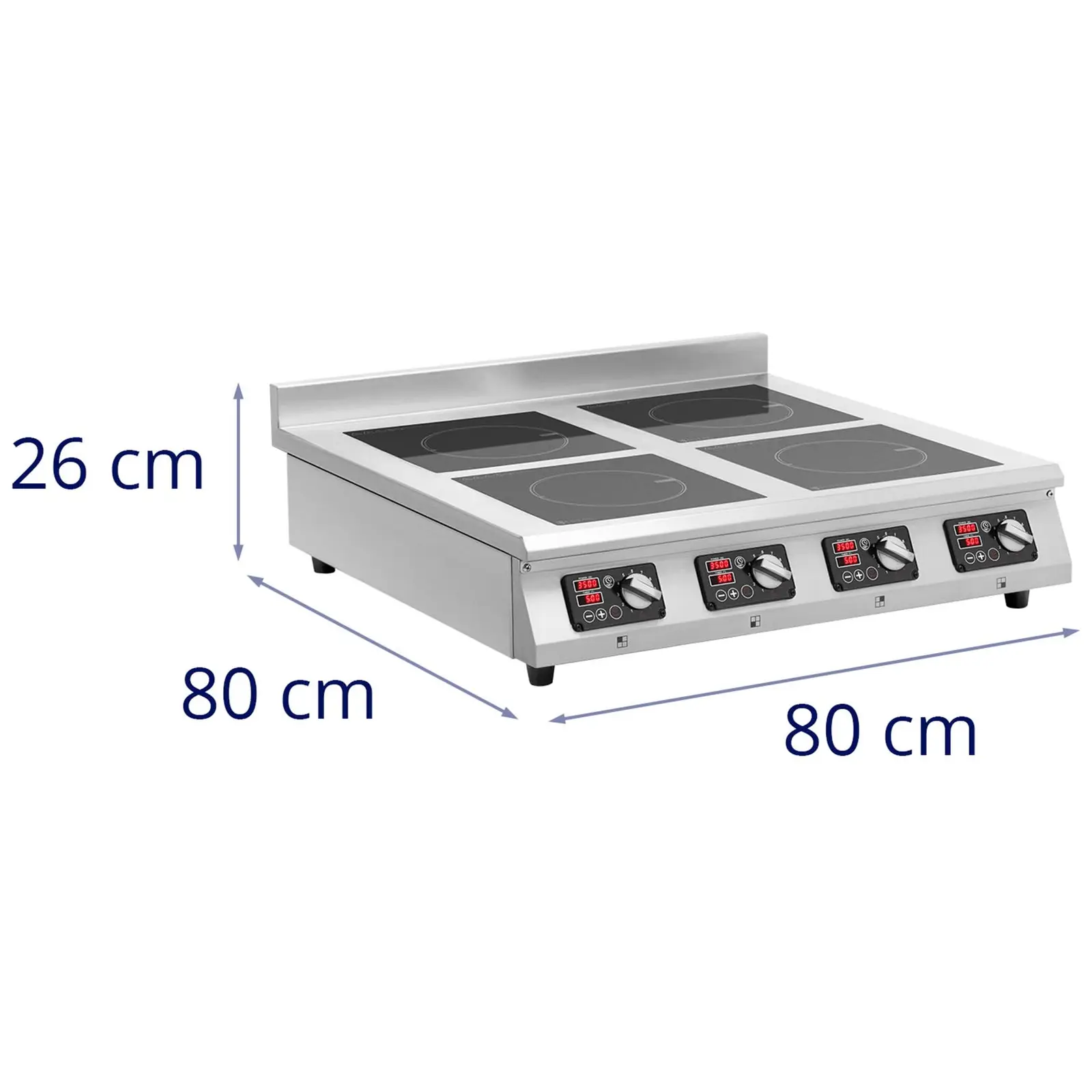 Cuisinière à induction - 4 x 20 cm - 10 niveaux - Minuterie - 80 x 80 x 26 cm - Royal Catering (Tension [V]: 400)