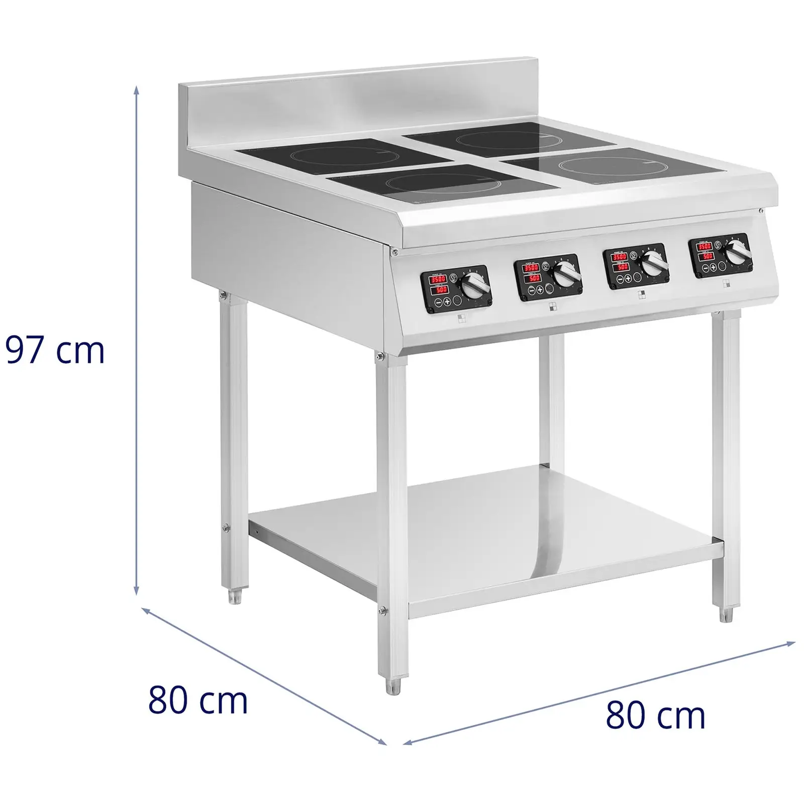 Induktionsplatte mit Unterbau - 4 x 20 cm - 10 Stufen - Timer - Royal Catering