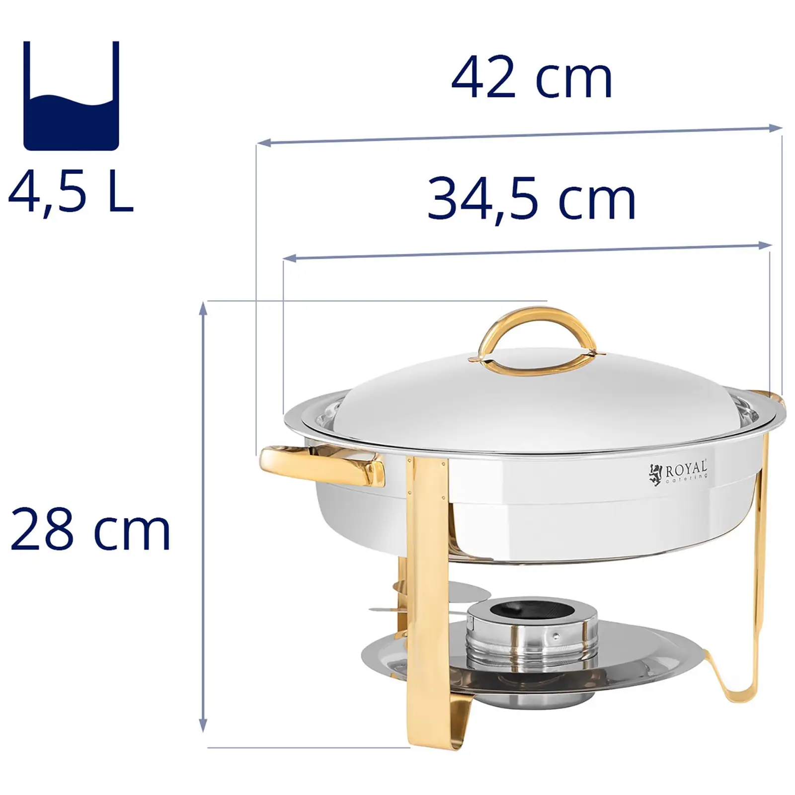 Chafing dish - Rund - Gulddetaljer - 4,5 L - 1 bränslecell - Royal Catering