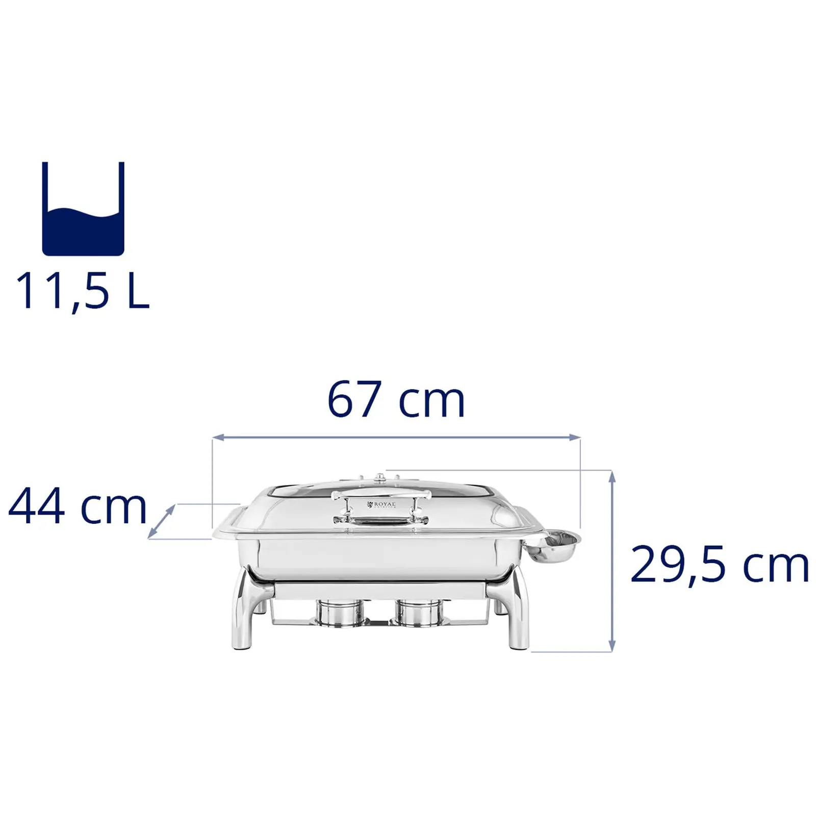 Chafing dish – GN 1/1, hydraulický závěs víka – 9 L – 2 x palivový článek – Royal Catering