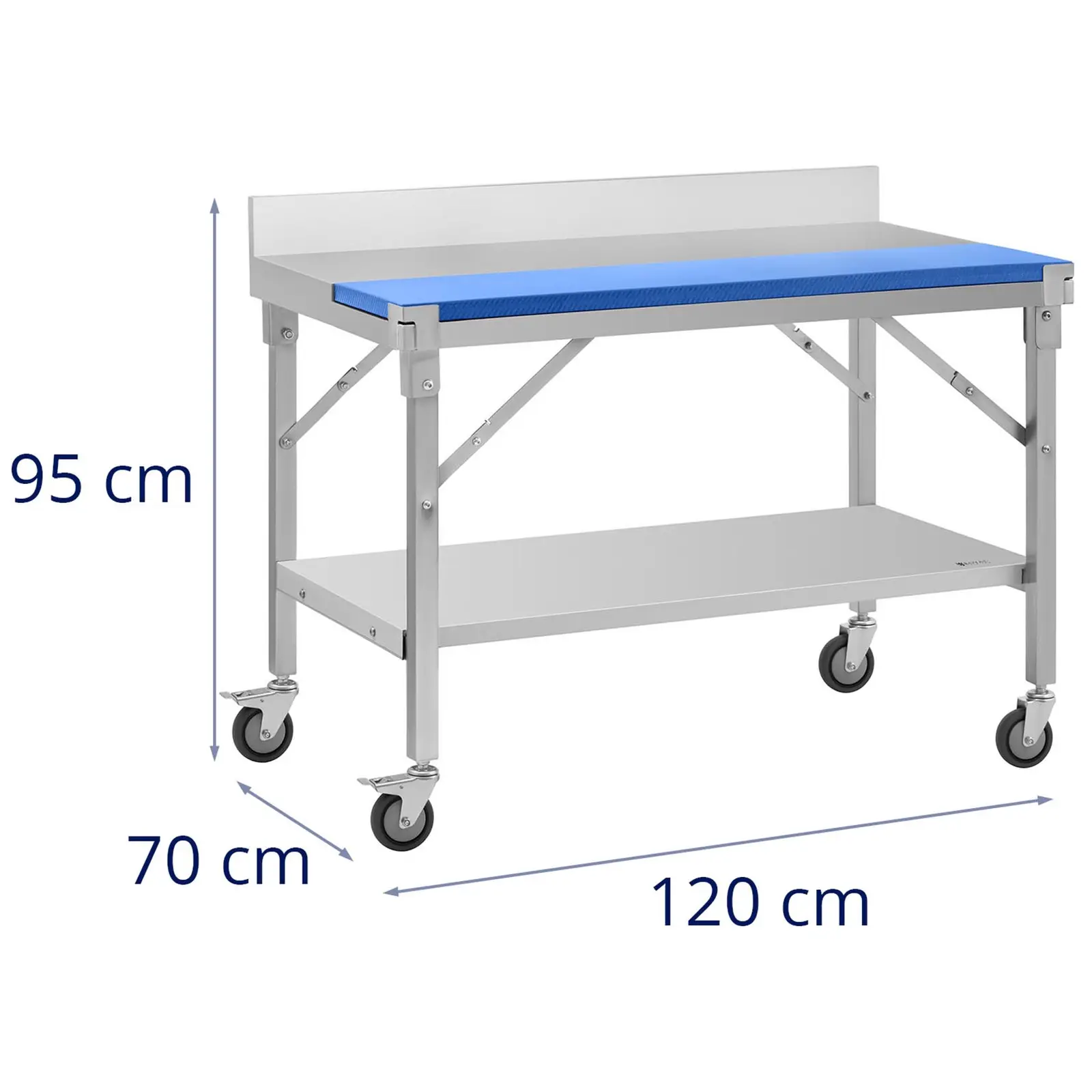 Pracovní stůl z ušlechtilé oceli - ECO - 120 x 70 cm - 200 kg - lemování - Royal Catering (Barva: Stříbrná)