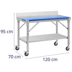 Pracovný stôl z nehrdzavejúcej ocele - 120 x 70 cm - lem - nosnosť 200 kg