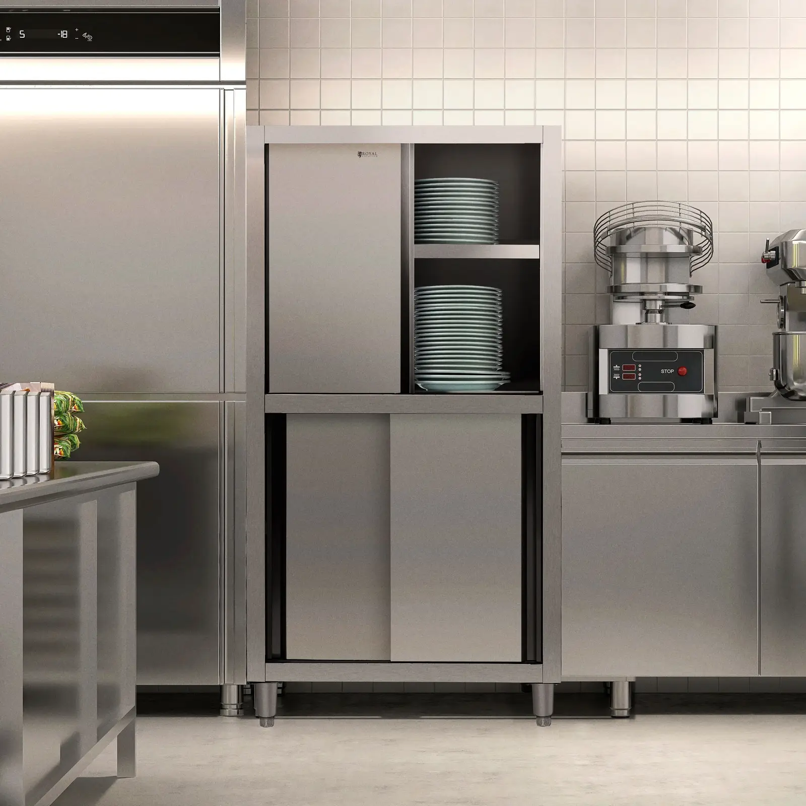 Kuchyňská skříň z ušlechtilé oceli – 1 000 x 500 x 1 800 mm – Royal Catering (Materiál: Ušlechtilá ocel)