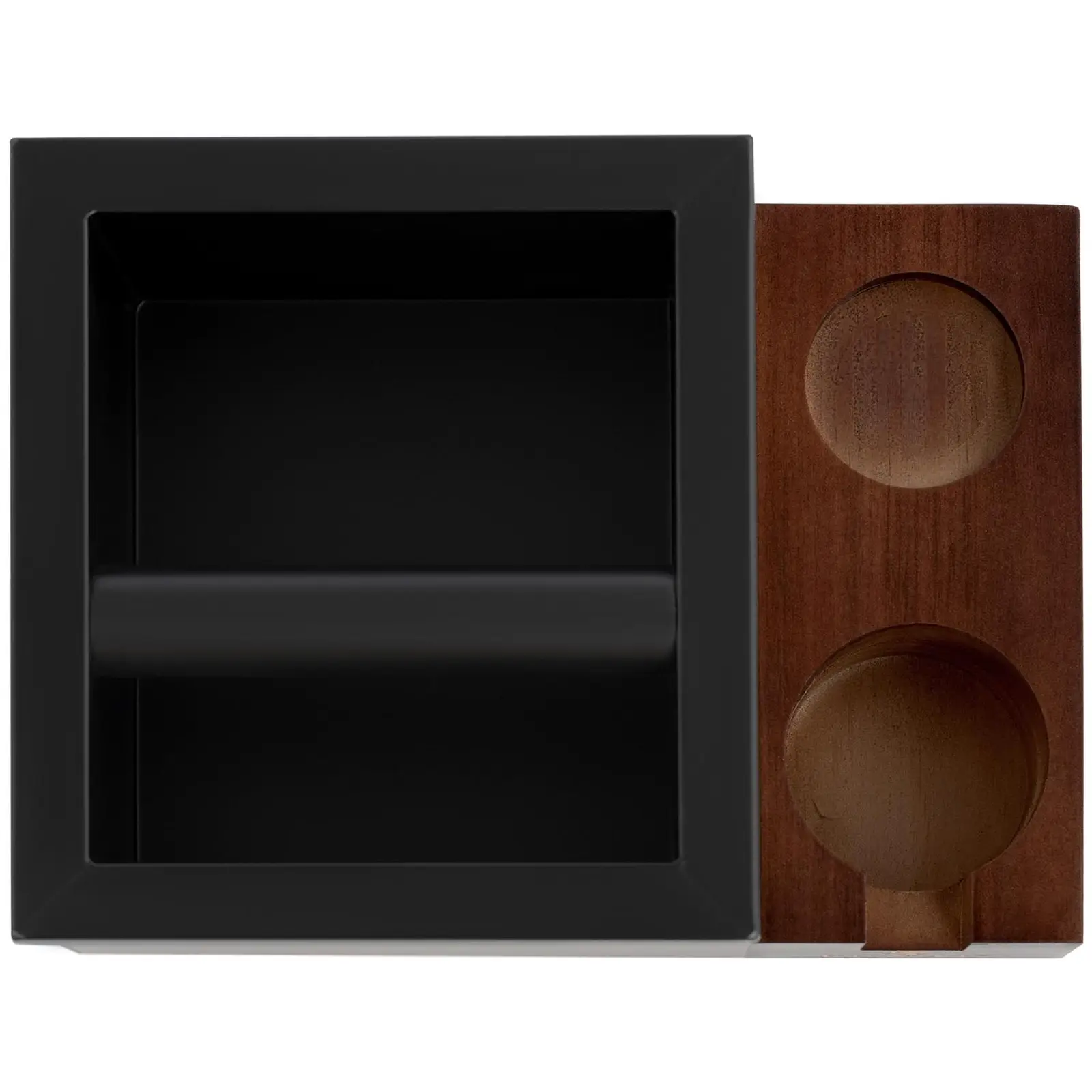 Caja para posos de café - Acero inoxidable / madera - 3,1 L - Con barra de golpeo y compartimento para accesorios - Royal Catering