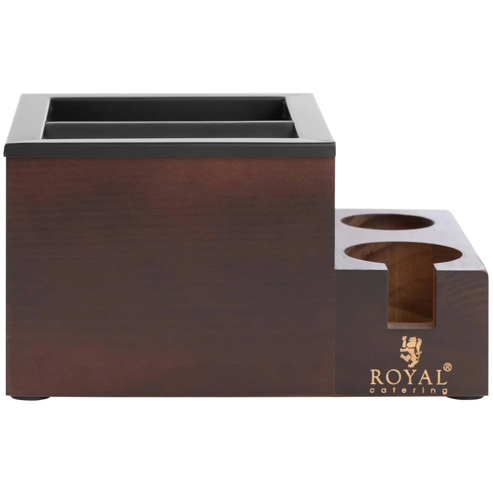 Knockbox - Rostfritt stål/trä - 3,1 L - Med bankstång och fack för tillbehör - Royal Catering