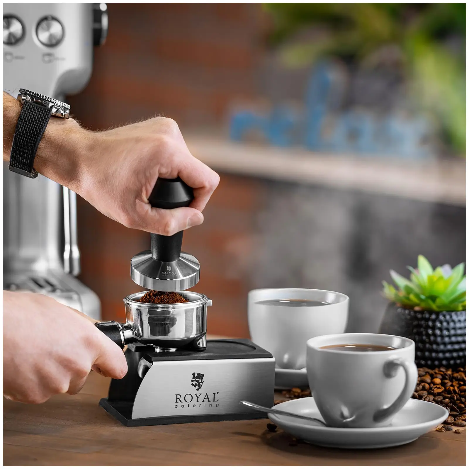 Tamping Station - Stainless steel / silicone - 140 x 93 x 60 mm - Royal Catering (Dimensions  [mm]: 140 x 93 x 60)