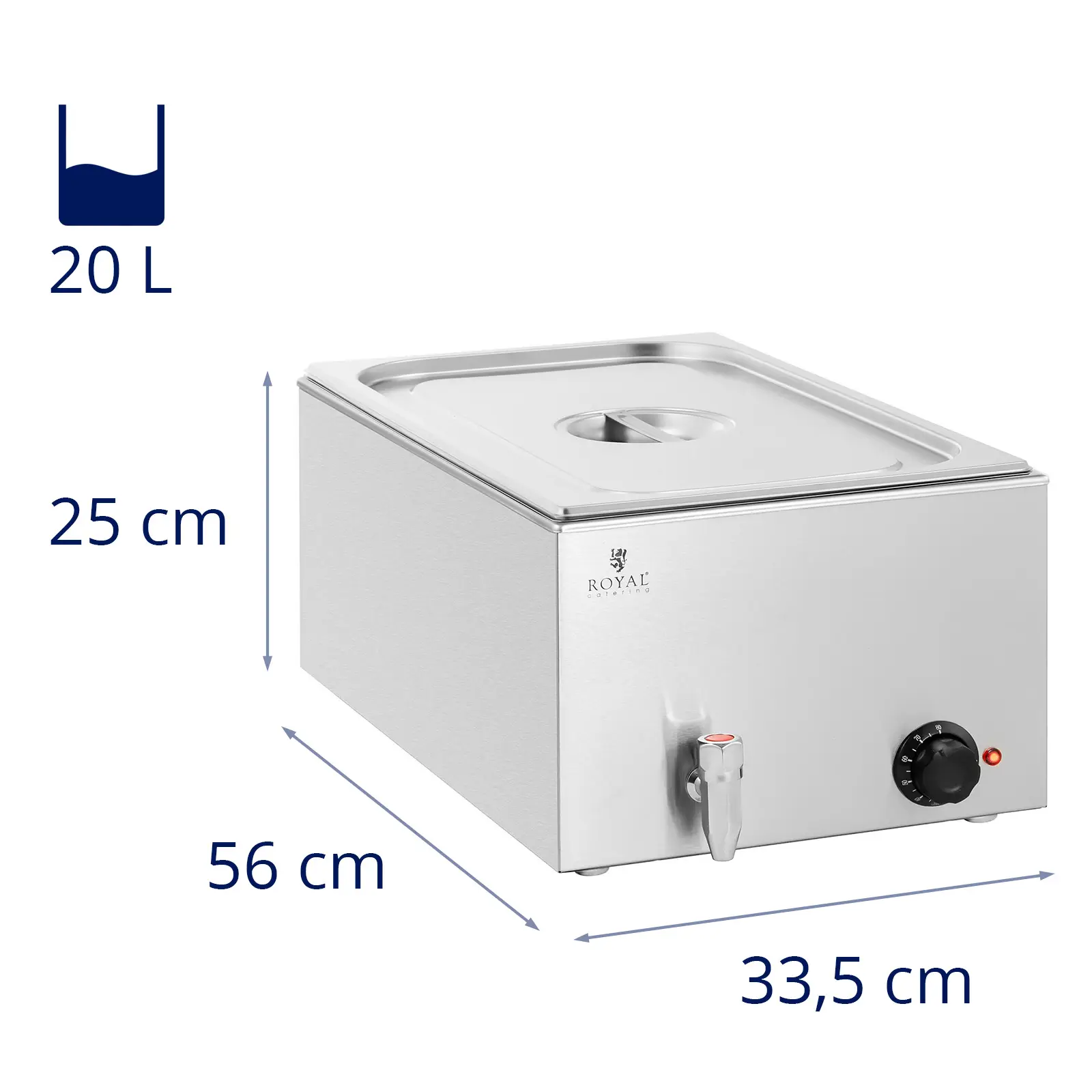 Bain Marie - 600 W - 1 GN 1/1 - vypouštěcí kohout (Barva: Stříbrná)