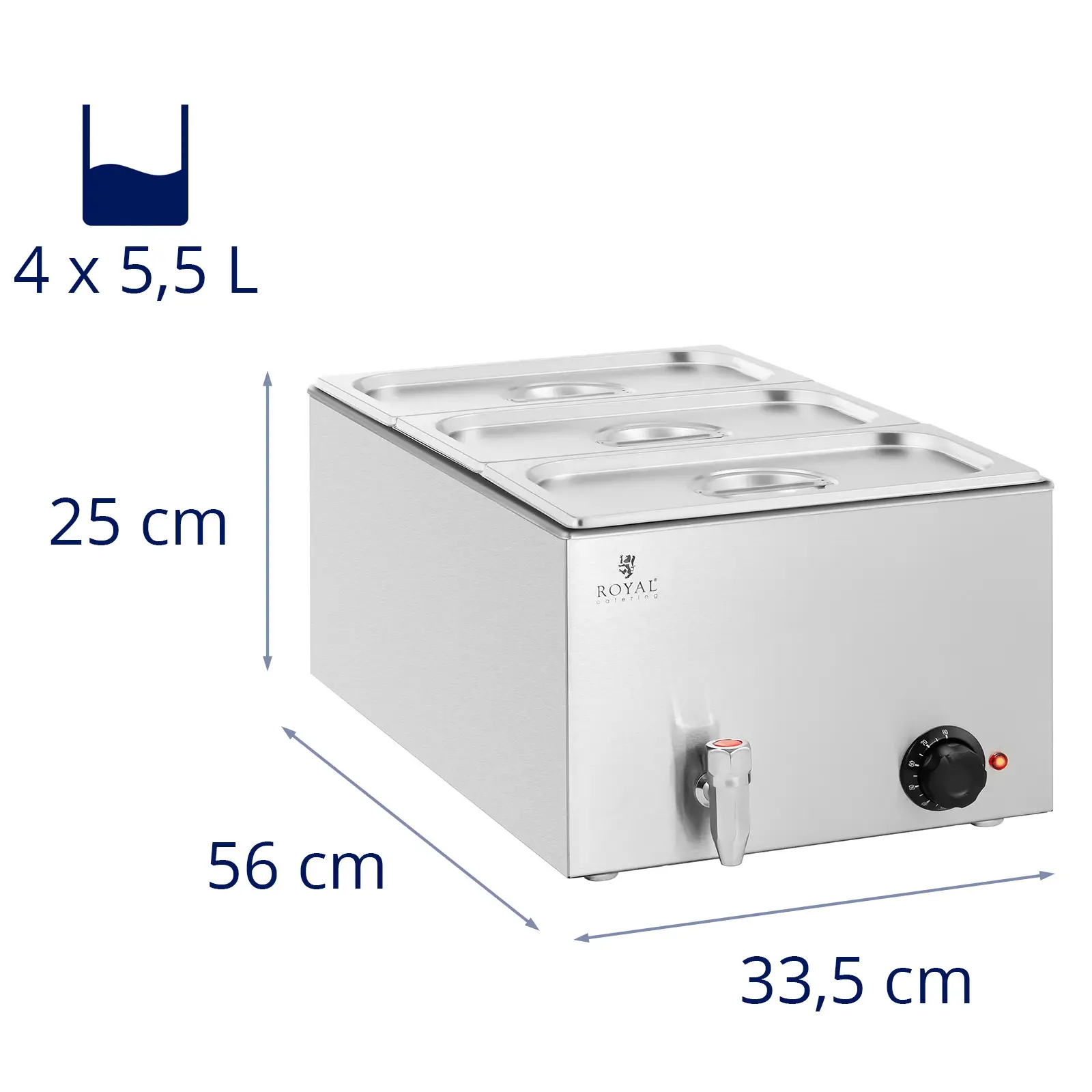 Bain Marie - 600 W - 3 GN 1/3 - vypouštěcí kohout (Barva: Stříbrná)