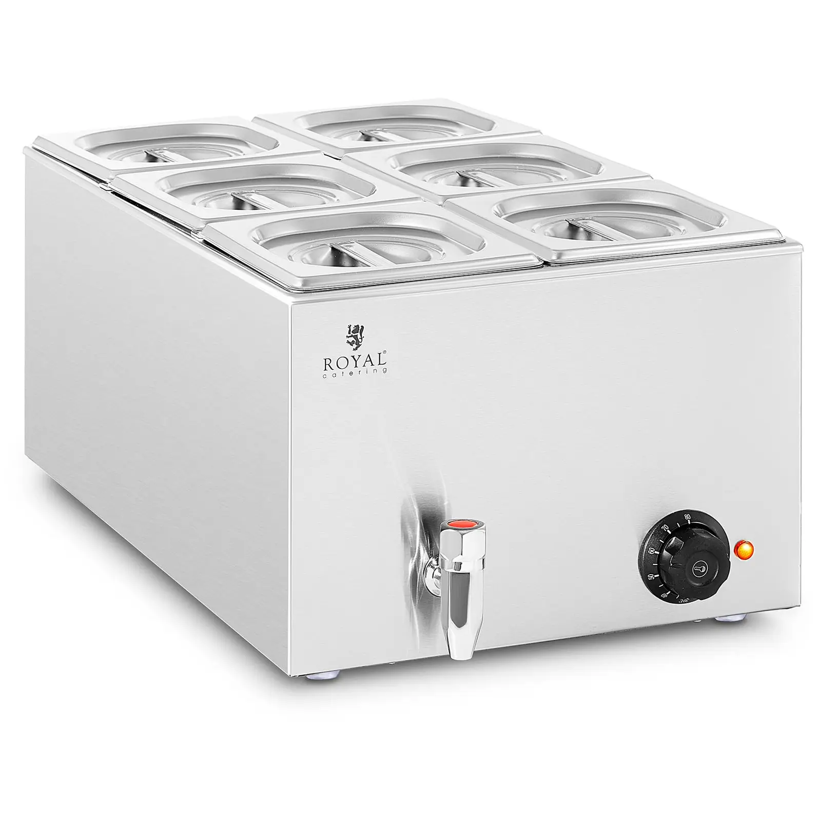 Bain Marie 600 W 6 GN 1/6 vypouštěcí kohout - Royal Catering