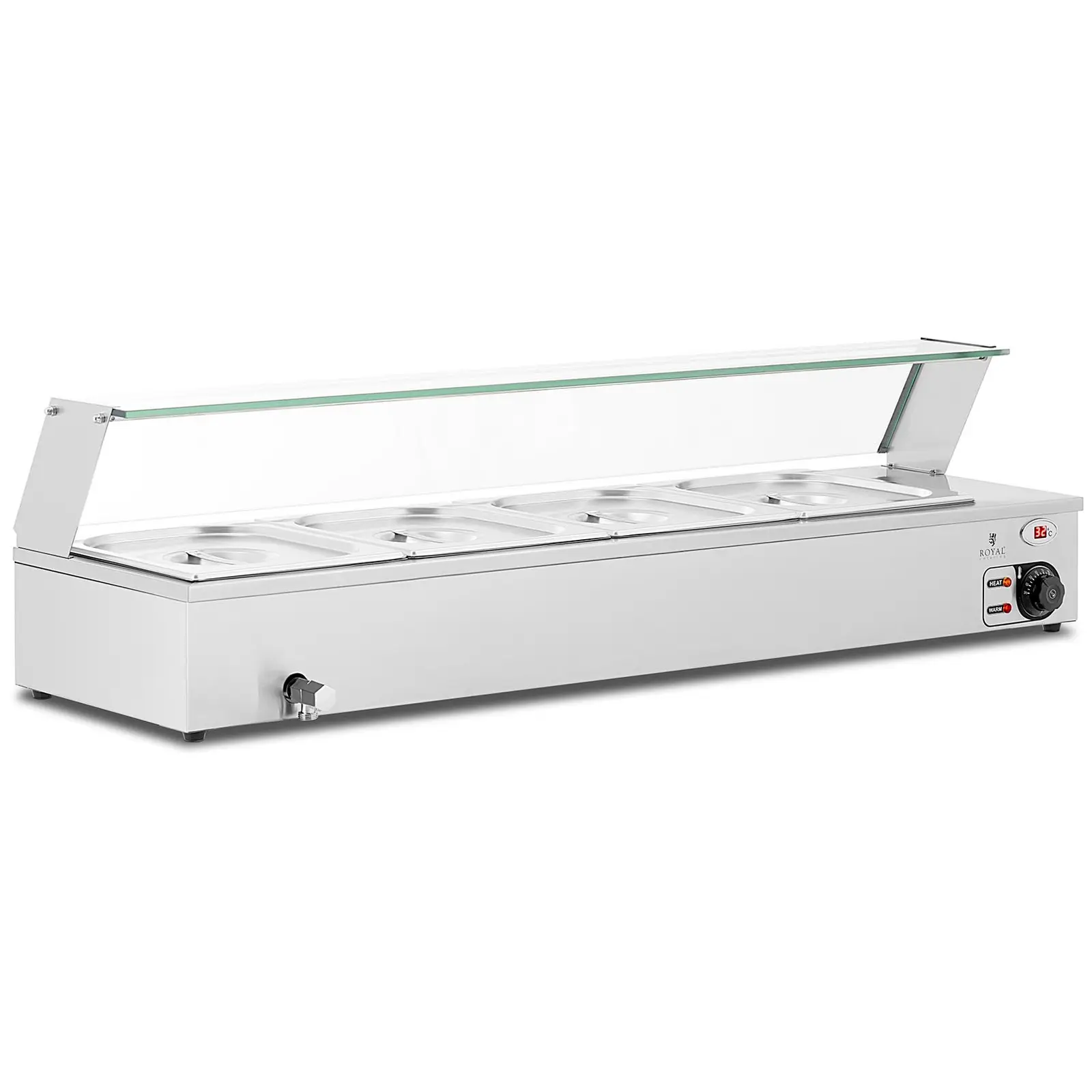 Bain Marie - 4 GN 1/2 - vypouštěcí kohout - skleněná ochrana