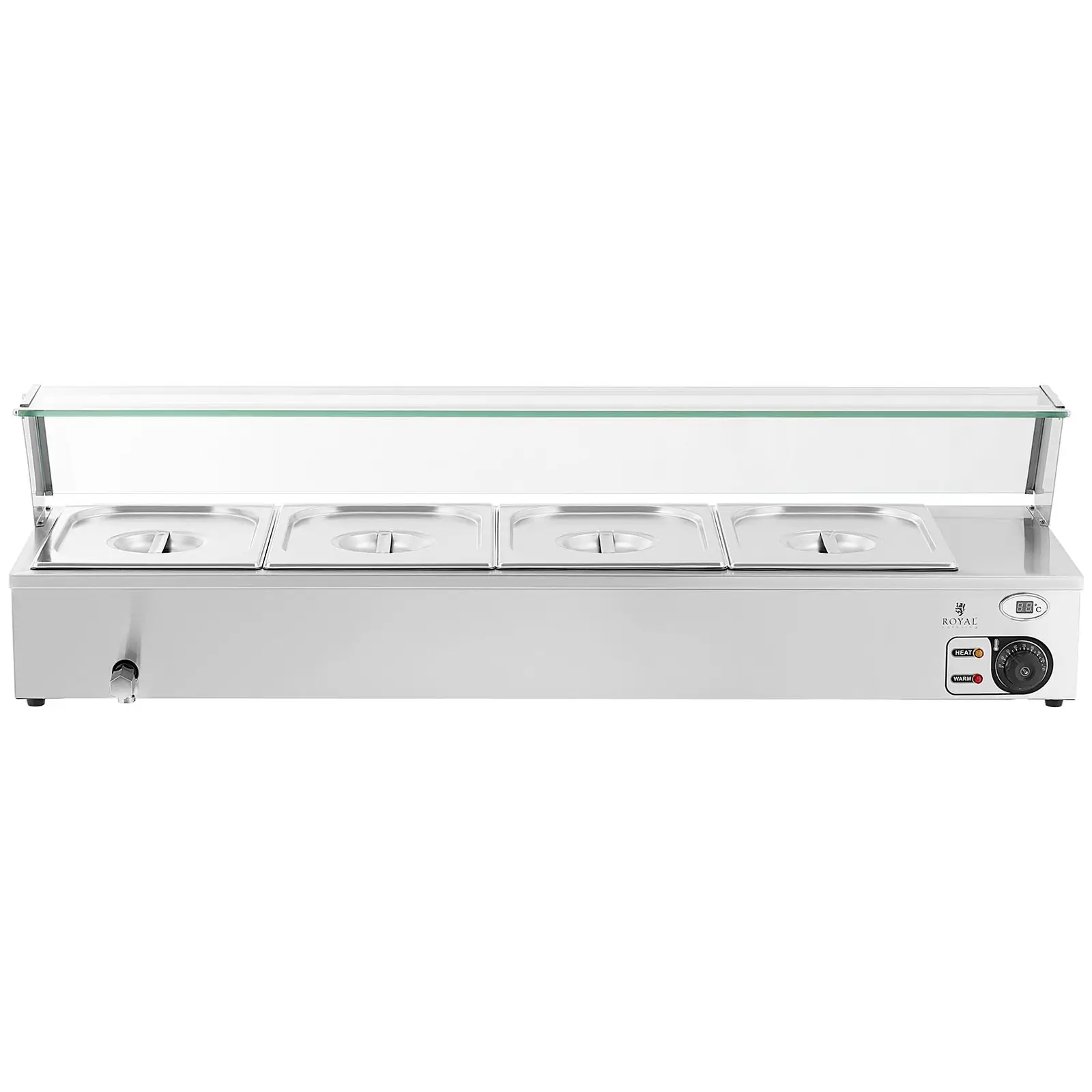 Factory second Bain-Marie - 2,000 W - 4 GN 1/2 - drain tap - glass protector