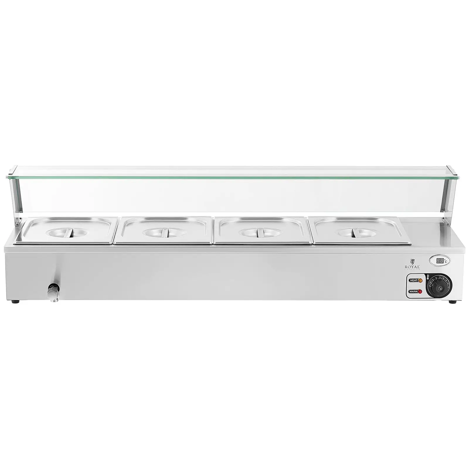 B-Ware Bain Marie -  4 x GN-1/2- Behälter - Ablasshahn - Glasschutz