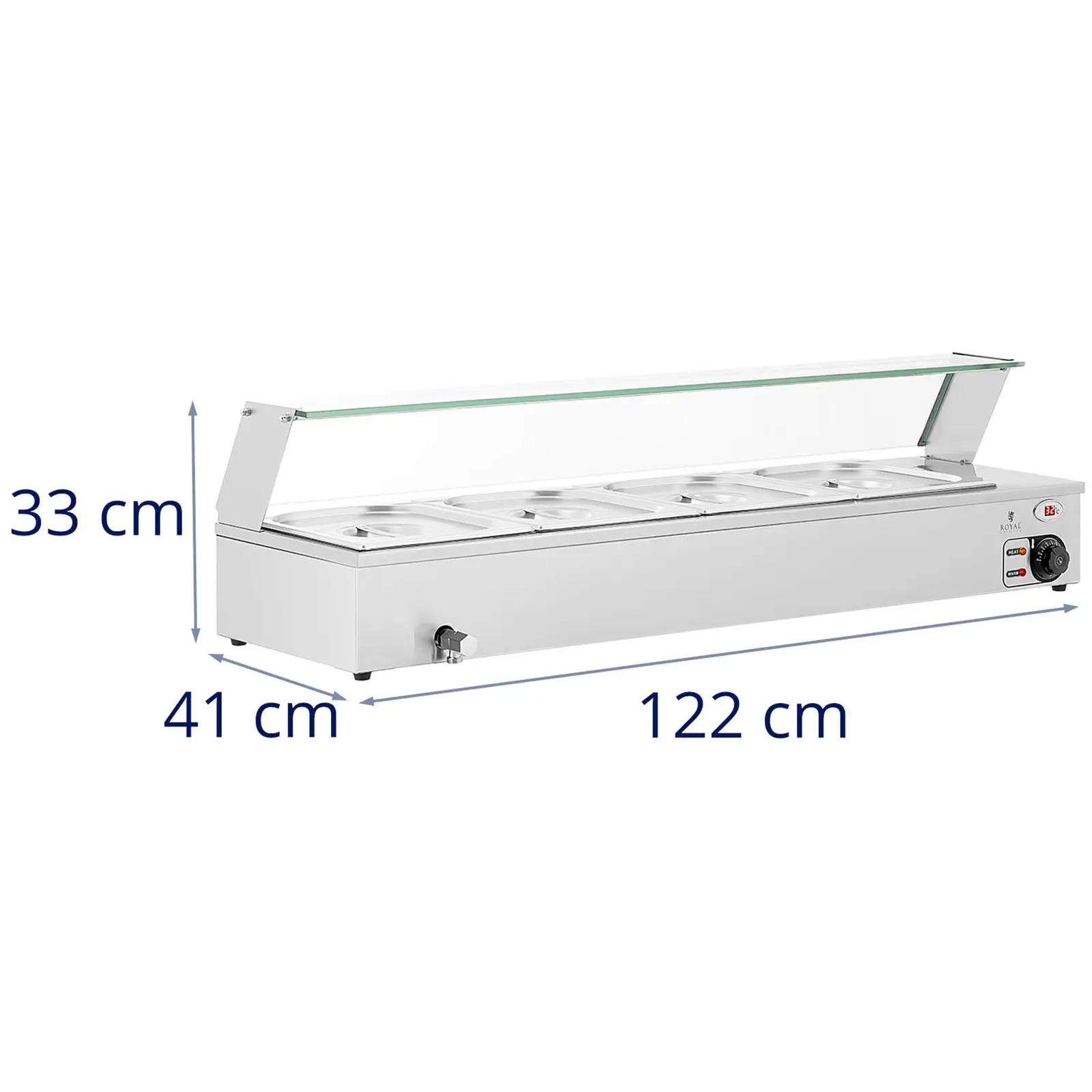Factory second Bain-Marie - 2,000 W - 4 GN 1/2 - drain tap - glass protector