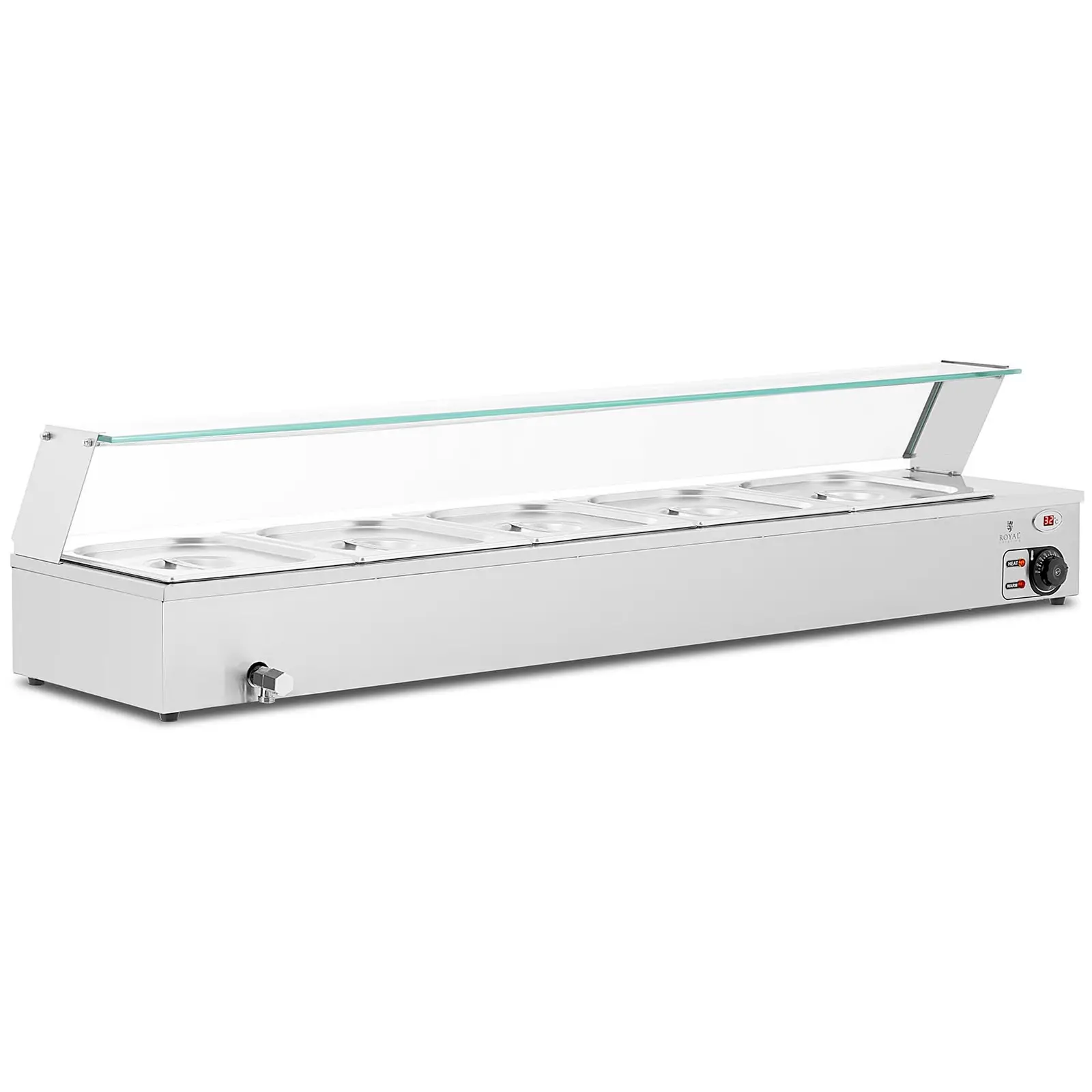 Bain Marie - 2,000 W - 5 GN 1/2 - Ablasshahn - Glasschutz