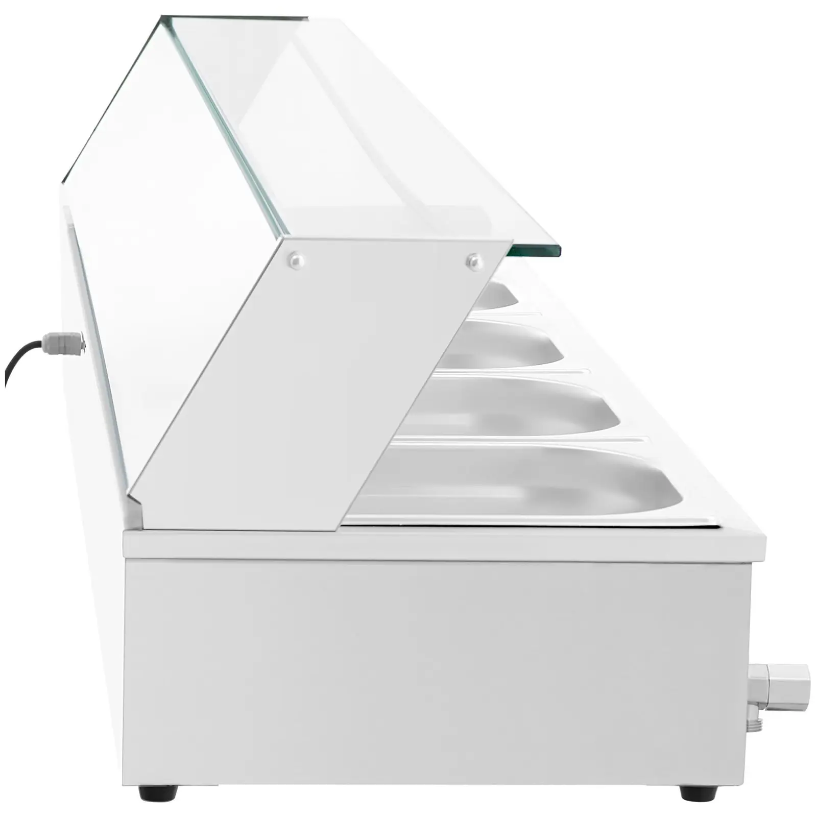 Bain marie - 2,000 W - 5 GN 1/2 - leeresztőcsap - üvegfedél