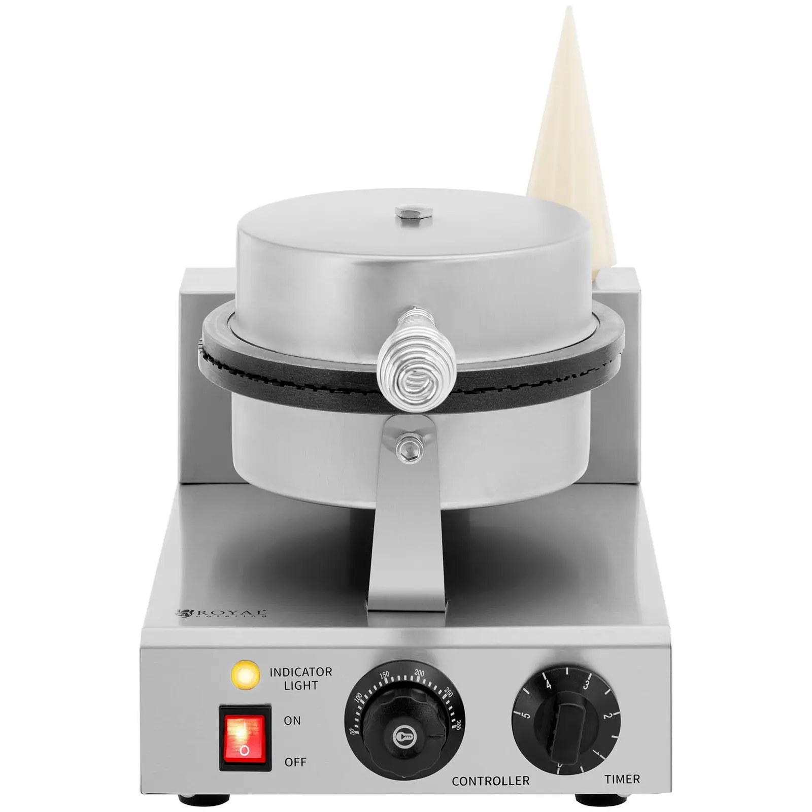Piastra per waffel - Per coni gelato - 1.000 W - 0 - 5 min Timer - 50 - 300 °C - Royal Catering