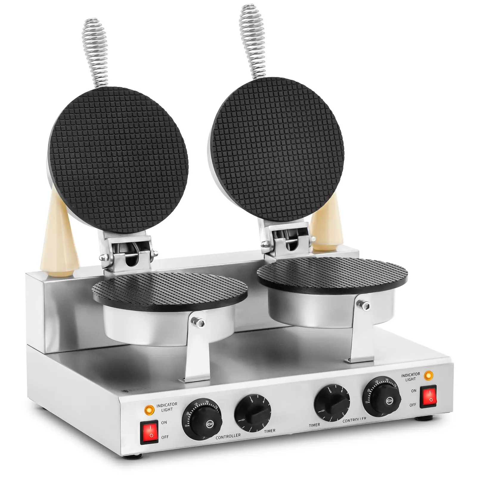 Double Waffle Iron - round - 2 x 1000 W - 0 - 5 min timer - Royal Catering