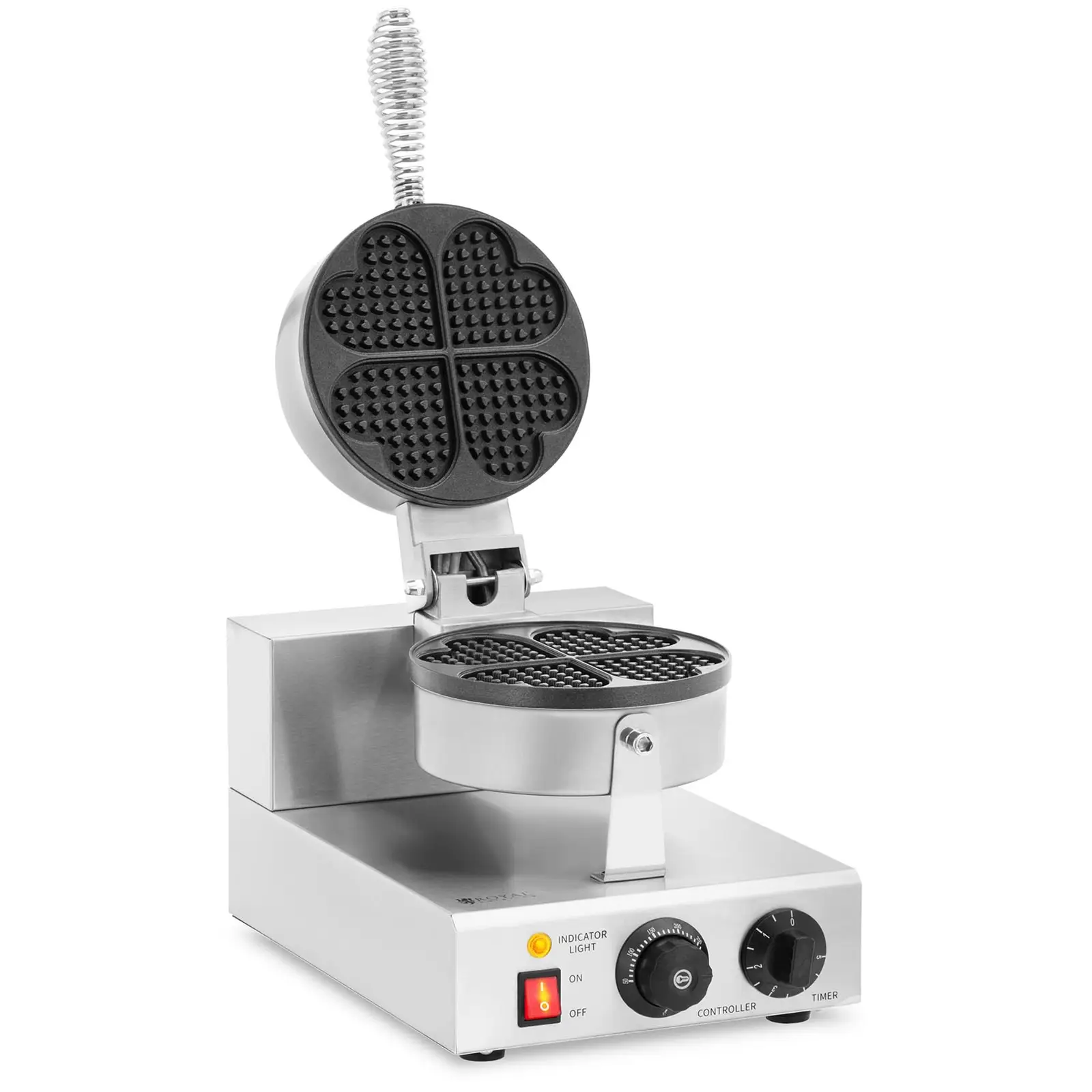 Piastra per waffles a cuore - 1.000 W - Timer 0 - 5 min - Royal Catering