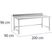 Pracovní stůl z ušlechtilé oceli - 200 x 90 cm - lem - nosnost 100 kg - Royal Catering