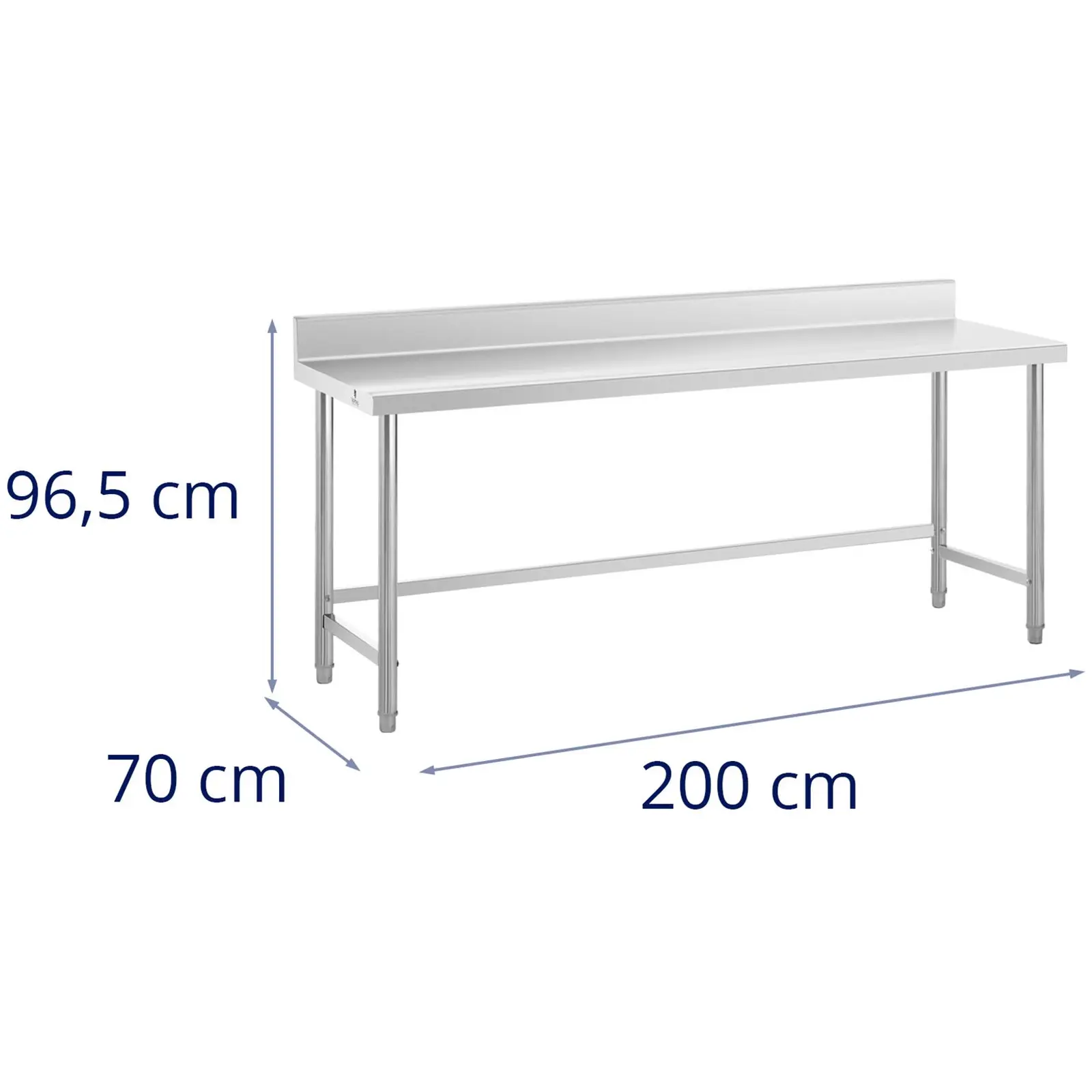 Pracovní stůl z ušlechtilé oceli - ECO - 200 x 70 cm - 95 kg - lemování - Royal Catering (Barva: Stříbrná)