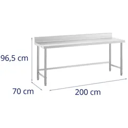 Pracovní stůl z ušlechtilé oceli - 200 x 70 cm - lem - nosnost 95 kg - Royal Catering