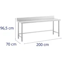 B-zboží Pracovní stůl z ušlechtilé oceli - 200 x 70 cm - lem - nosnost 95 kg - Royal Catering