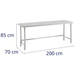 Pracovný stôl z nehrdzavejúcej ocele - 200 x 70 cm - lem - nosnosť 95 kg
