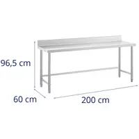 Stainless steel table - 200 x 60 cm - backsplash - 95 kg load capacity - Royal Catering