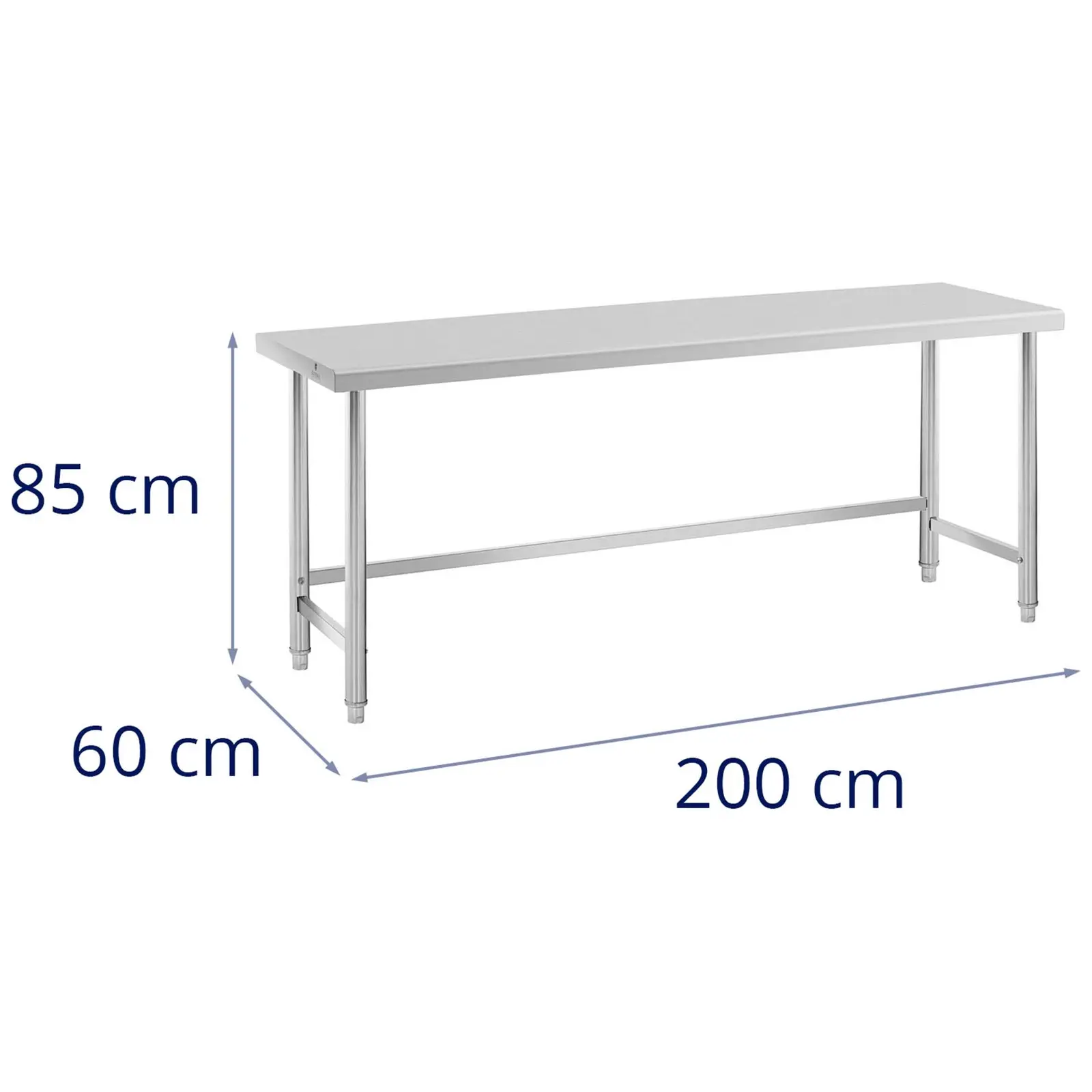 Pracovný stôl z nehrdzavejúcej ocele - 200 x 60 cm - nosnosť 95 kg