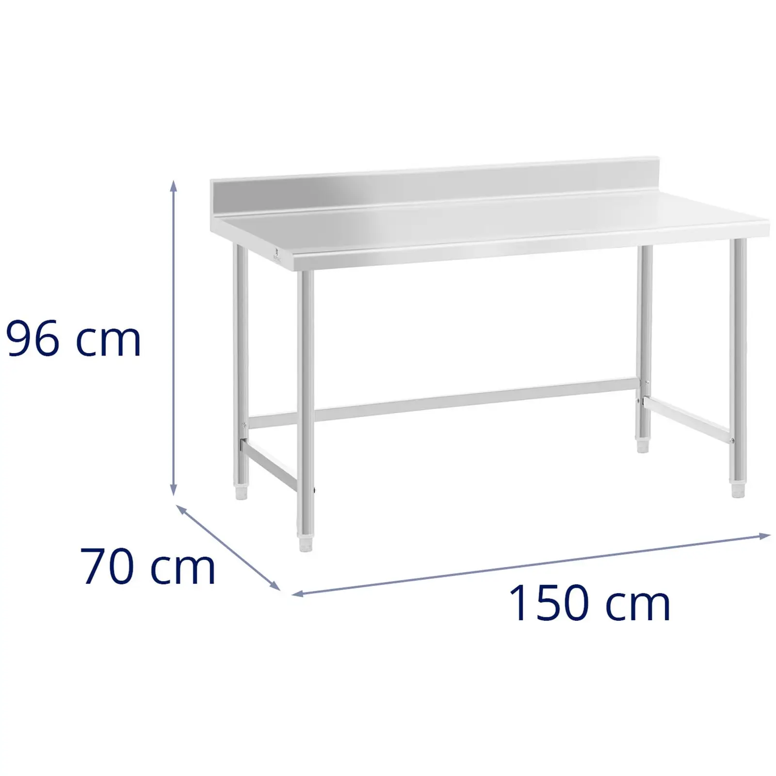 Pracovní stůl z ušlechtilé oceli - 150 x 70 cm - lem - nosnost 93 kg - Royal Catering