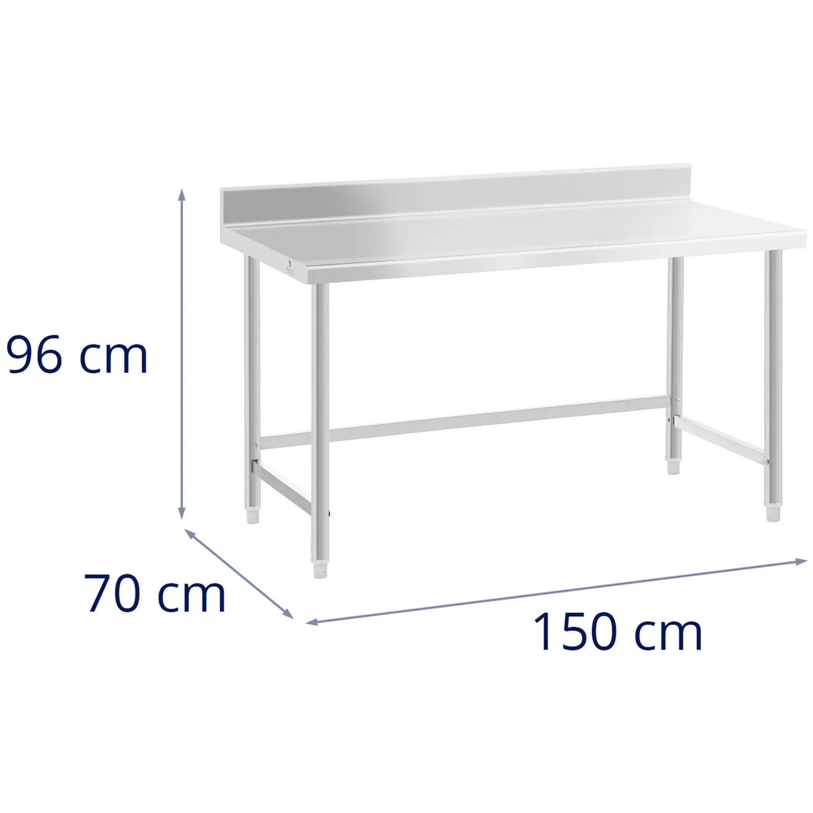 Edelstahl-Arbeitstisch - ECO - 150 x 70 cm - 93 kg - Aufkantung - Royal Catering (Maße obere Ablage [cm]: 150 x 70)