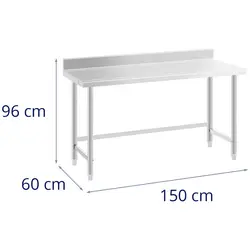 Pracovní stůl z ušlechtilé oceli - 150 x 60 cm - lem - nosnost 90 kg - Royal Catering