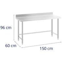 Stainless steel table - 150 x 60 cm - backsplash - 90 kg load capacity - Royal Catering
