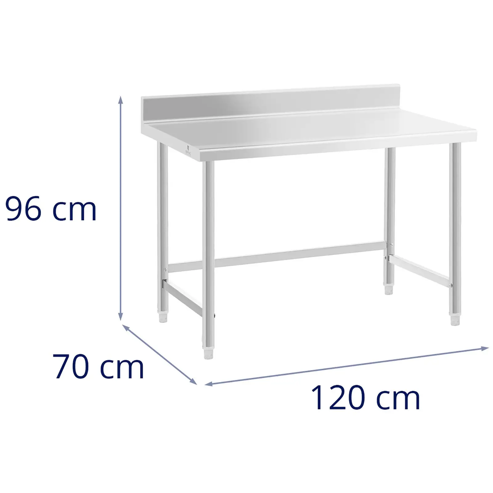 Pracovní stůl z ušlechtilé oceli - 120 x 70 cm - lem - nosnost 93 kg - Royal Catering