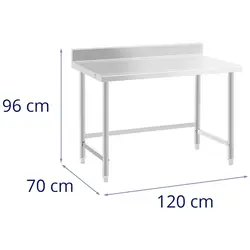 Roestvrijstalen tafel - 120 x 70 cm - opstand - 93 kg draagvermogen - Royal Catering