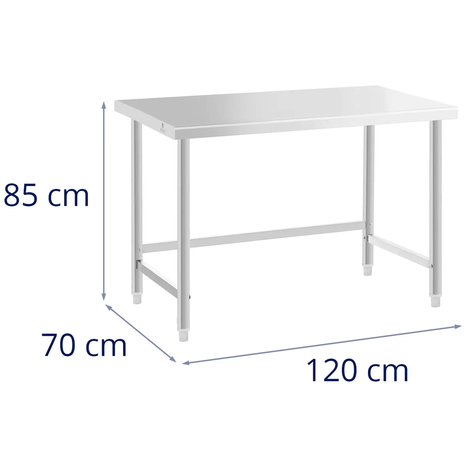 Pracovní stůl z ušlechtilé oceli - ECO - 120 x 70 cm - 93 kg - Royal Catering (Nastavení noh [mm]: 20)