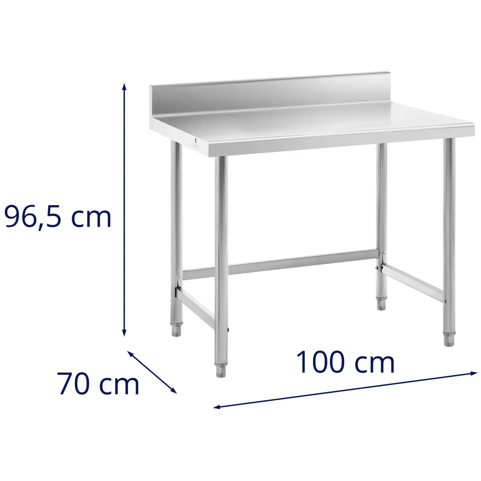 Pracovní stůl z ušlechtilé oceli - 100 x 70 cm - lem - nosnost 92 kg - Royal Catering