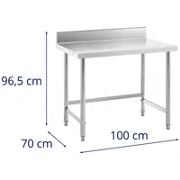 Rozsdamentes acél asztal - 100 x 70 cm - hátsó perem - terhelhetőség: 92 kg - Royal Catering