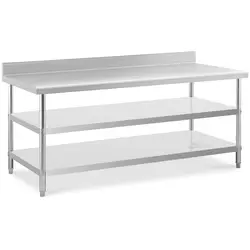 Stainless steel table with backsplash - 200 x 90 x 16.5 cm - 240 kg - 2 shelves - Royal Catering
