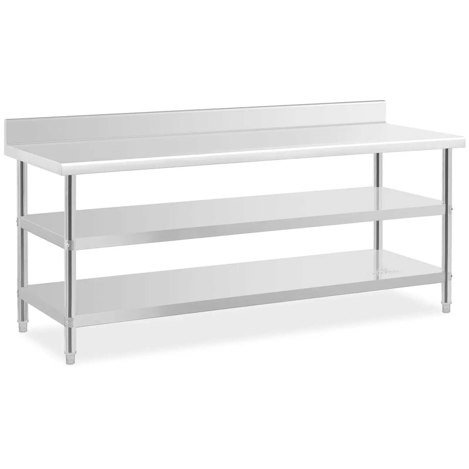 Stainless Steel Work Table with upstand - 200 x 70 x 16.5 cm - 235 kg - 2 shelves - Royal Catering