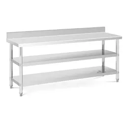 Stainless steel table with backsplash - 200 x 60 x 16.5 cm - 235 kg - 2 shelves - Royal Catering