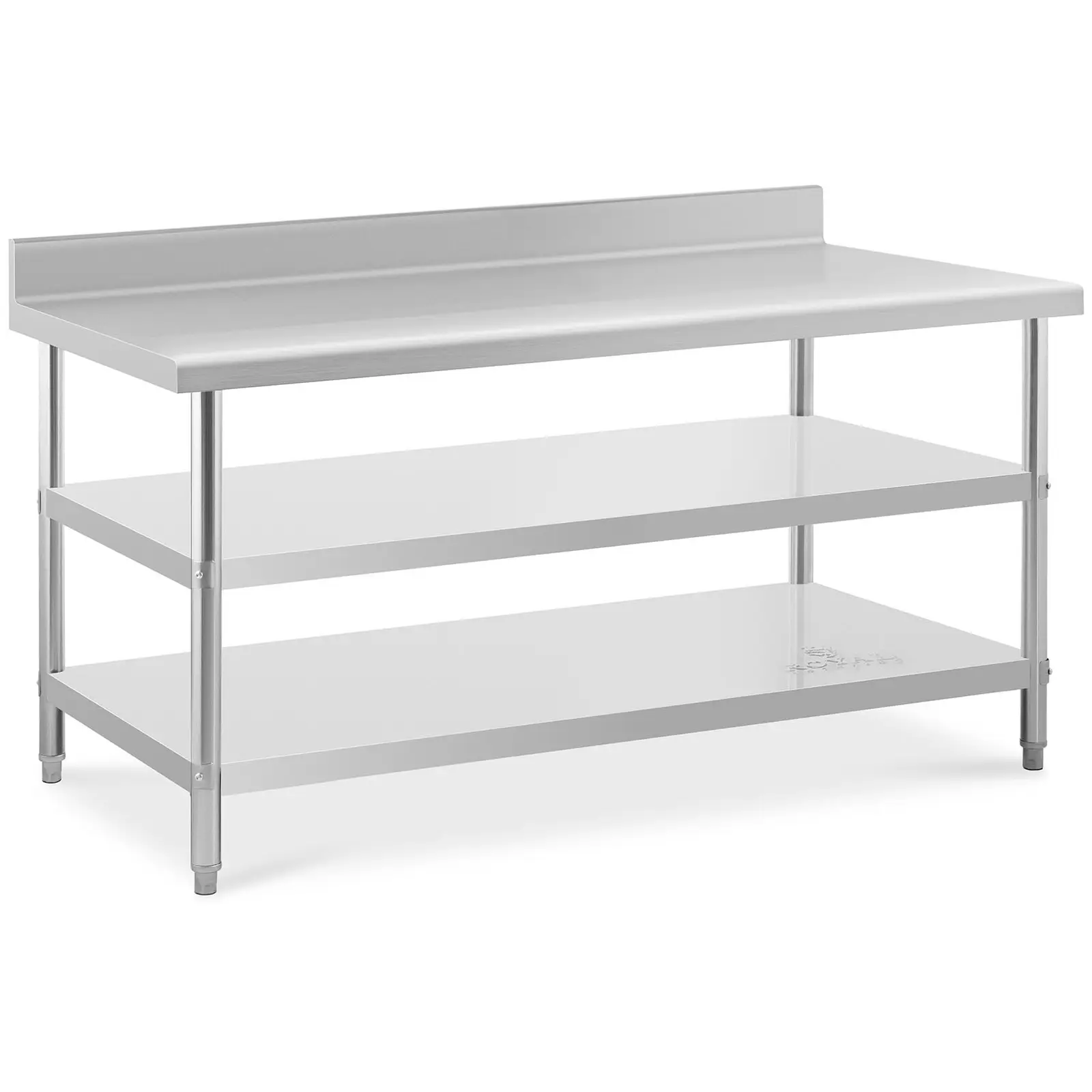 Stainless steel table with backsplash - 180 x 90 x 16.5 cm - 231 kg - 2 shelves - Royal Catering