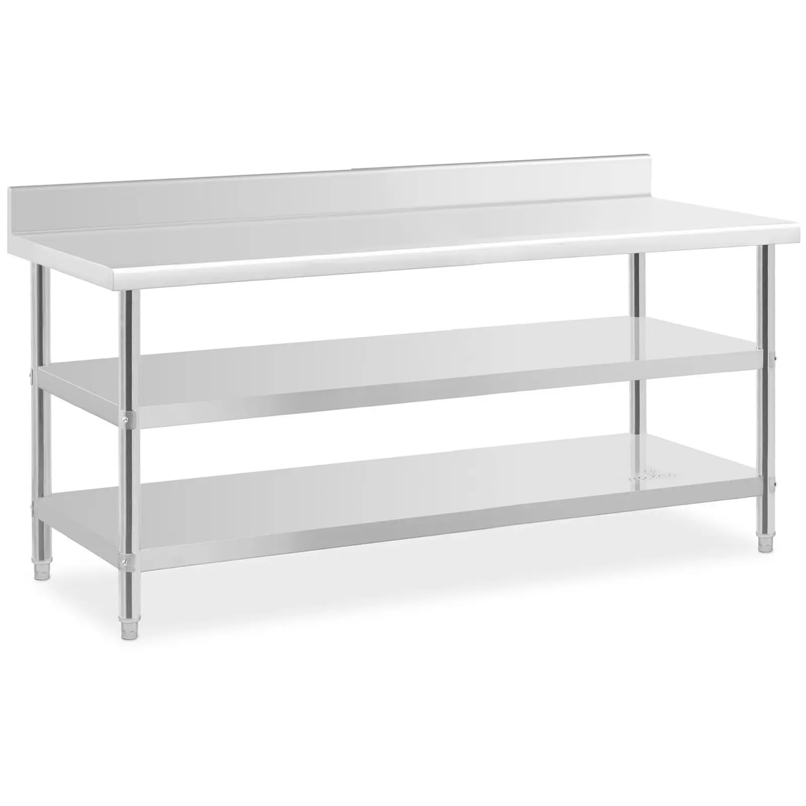 Stainless steel table with backsplash - 180 x 70 x 16.5 cm - 226 kg - 2 shelves - Royal Catering