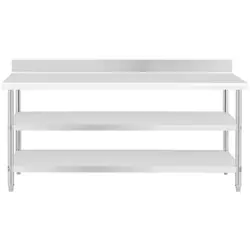 Stainless steel table with backsplash - 180 x 70 x 16.5 cm - 226 kg - 2 shelves - Royal Catering