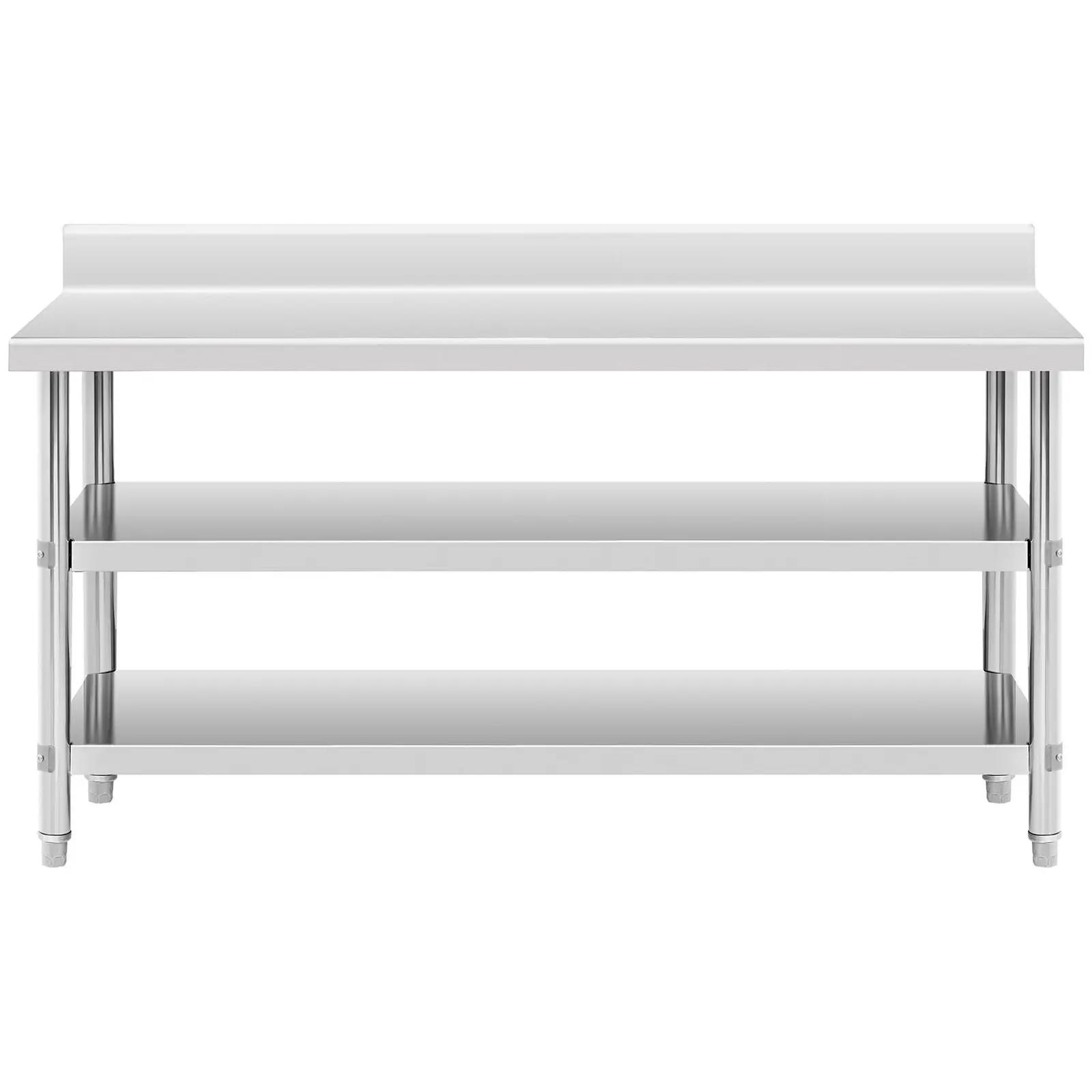 Stainless Steel Work Table with upstand - 180 x 60 x 16.5 cm - 226 kg - 2 shelves - Royal Catering