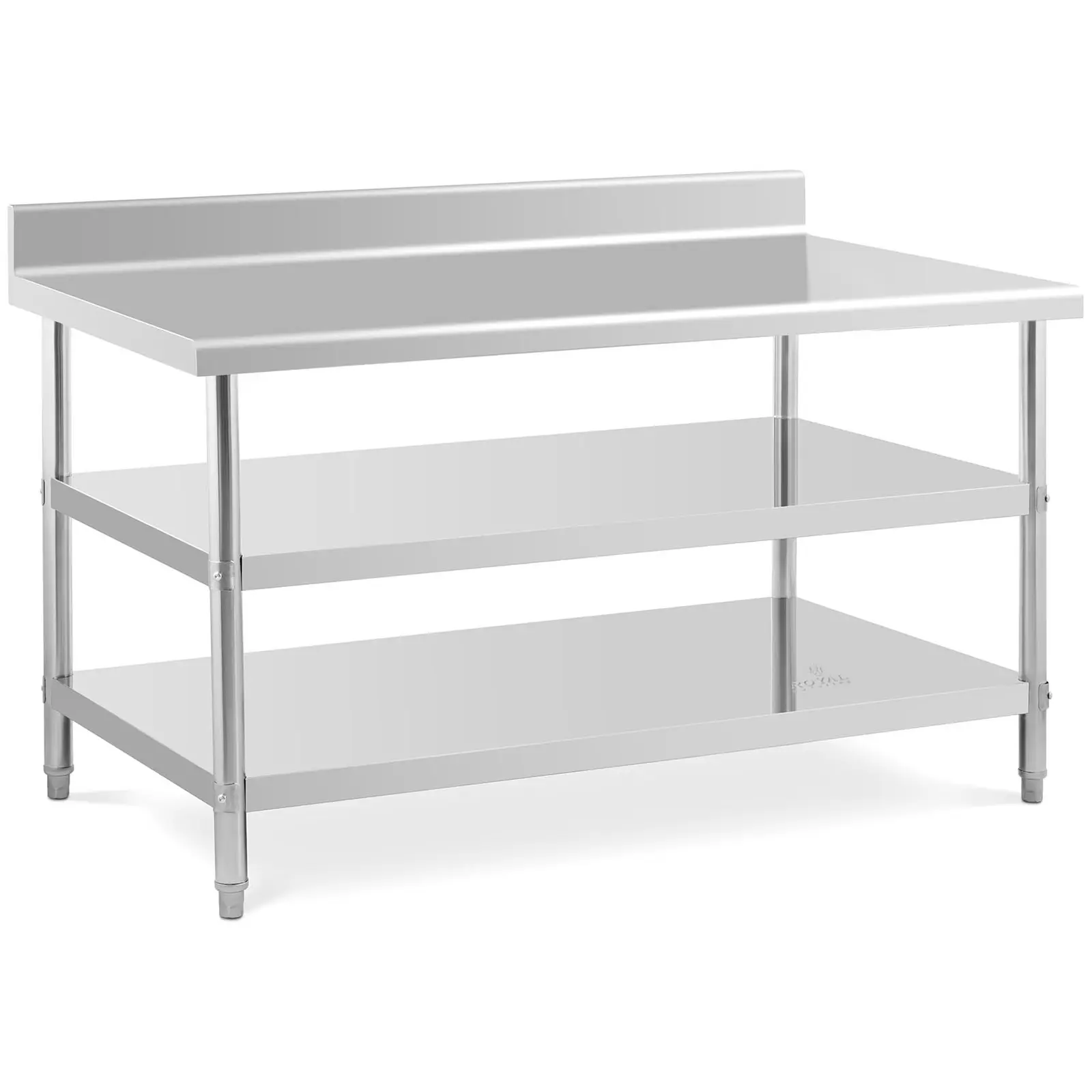 Stainless Steel Work Table with upstand - 150 x 90 x 16.5 cm - 229 kg - 2 shelves - Royal Catering