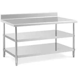 Stainless Steel Work Table with upstand - 150 x 90 x 16.5 cm - 229 kg - 2 shelves - Royal Catering