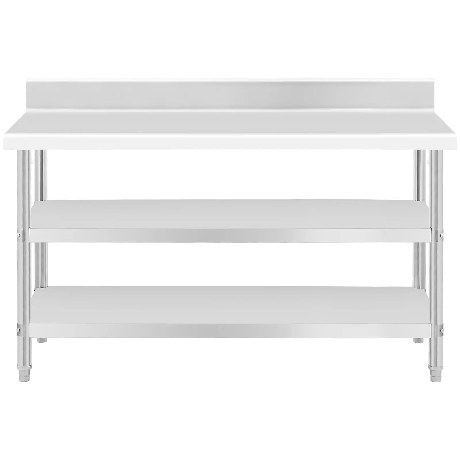 Table de travail inox avec dosseret - 150 x 70 x 16.5 cm - 226 kg - 2 tablettes - Royal Catering 